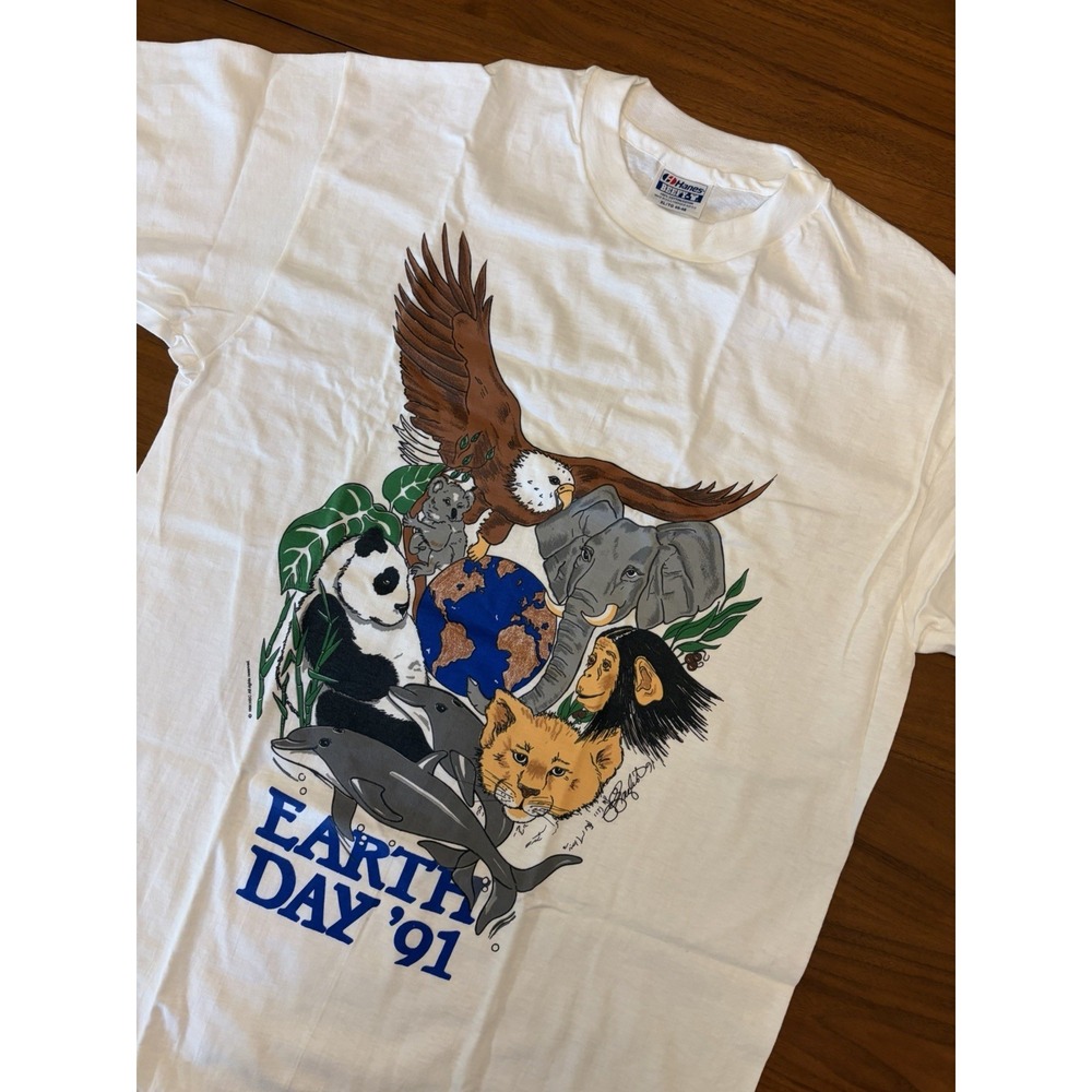 Vintage 1991 Earth Day T Shirt Sz XL National WildLife Nature USA Single Stitch